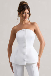 Cream Satin Strapless Button Front Corset Top